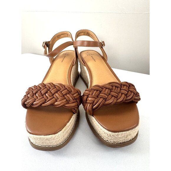 Y2K Brown Platform Sandals 10 Braided Strap Chunky Heel Boho Indie Coastal - Picture 5 of 15
